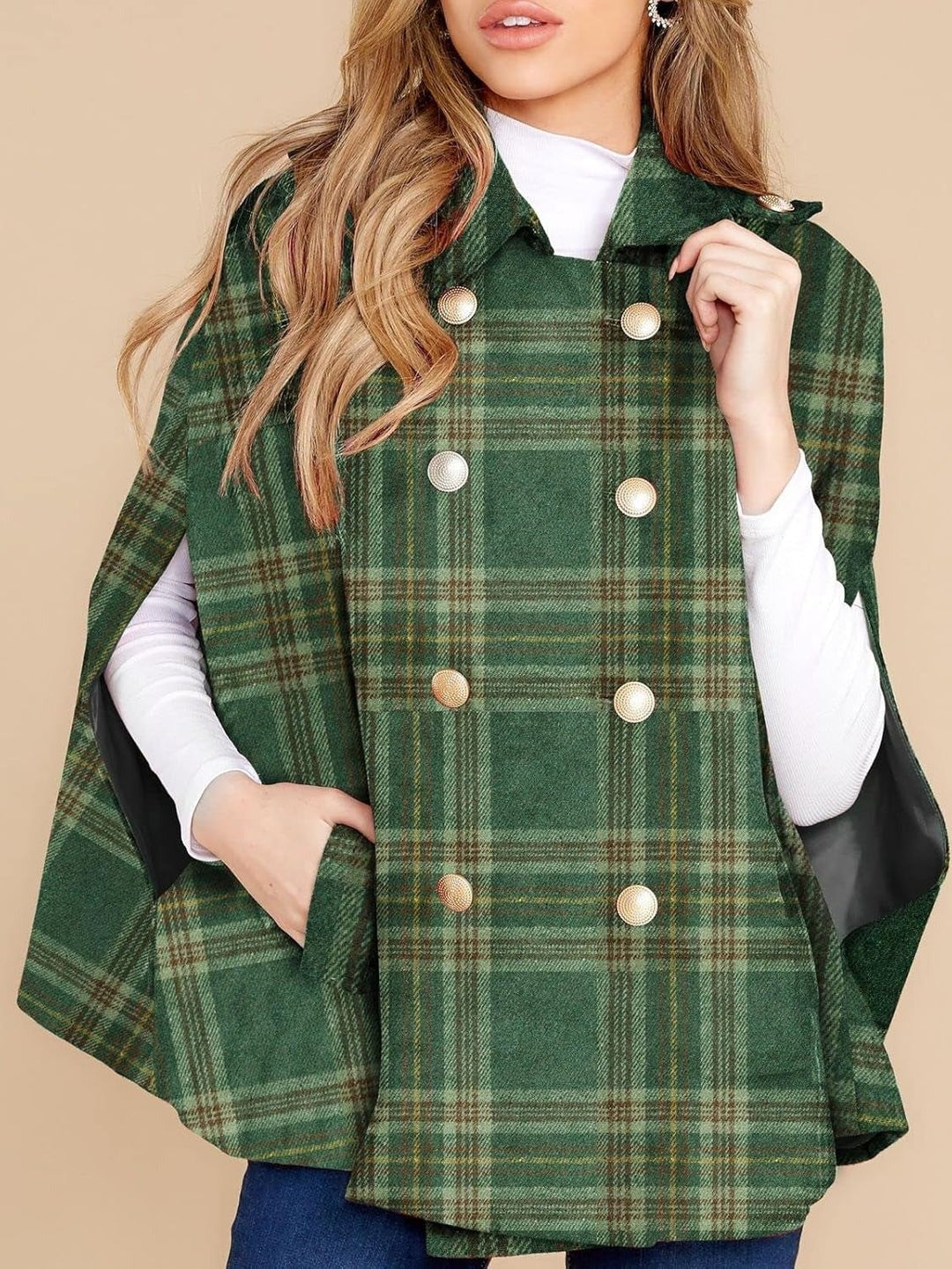 Clara™ | Plaid double-breasted cape coat