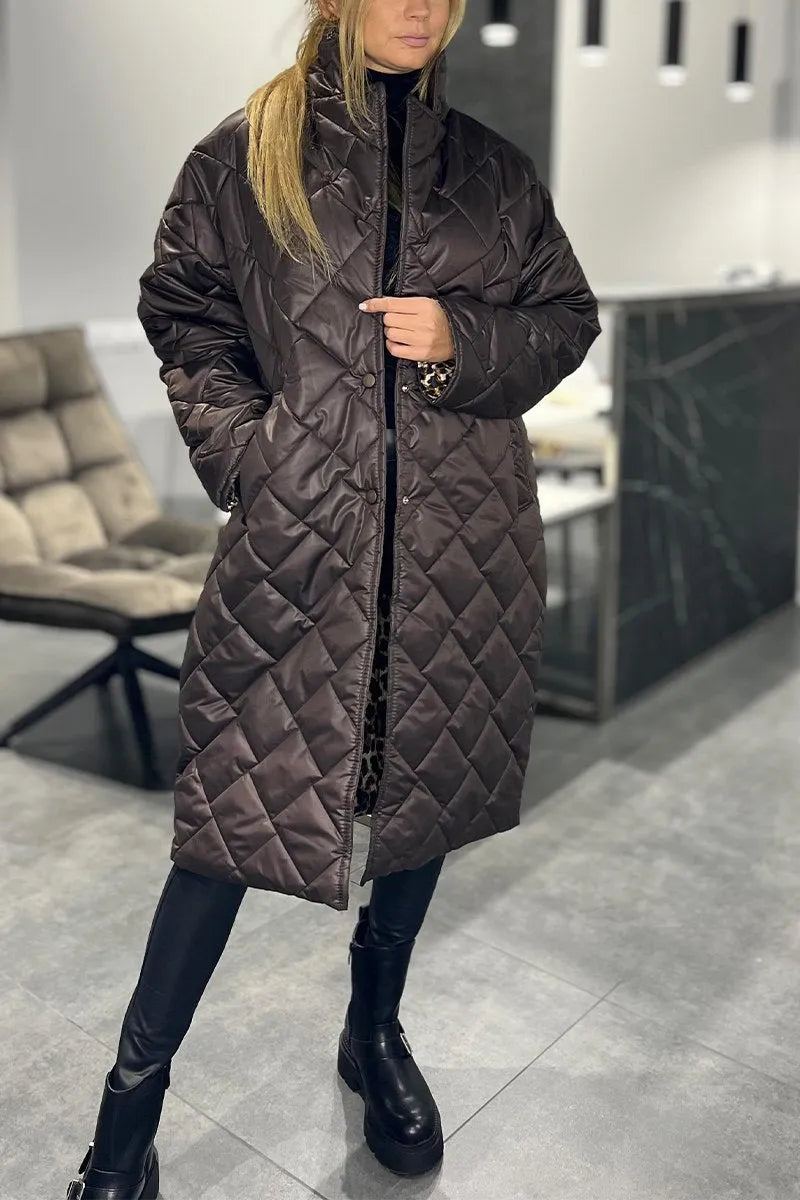 Delphine™ | Diamond-Quilted Notched-Collar Longline Coat