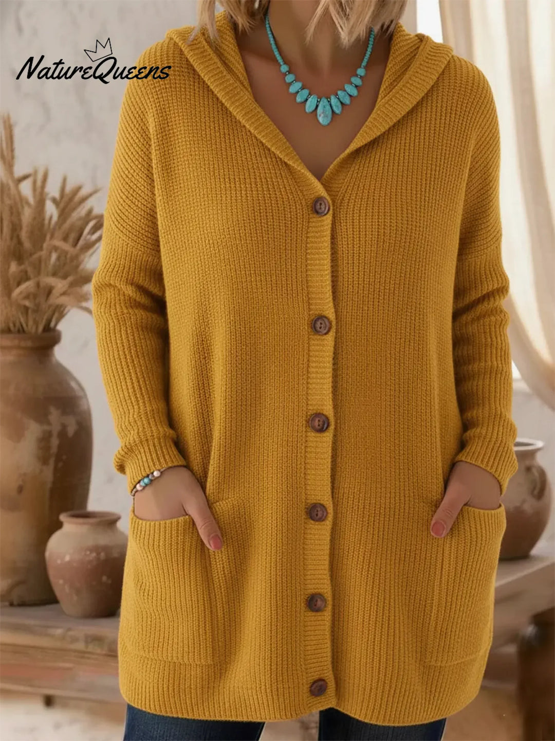 Jassmine™ | Ribbed hooded button-front longline cardigan