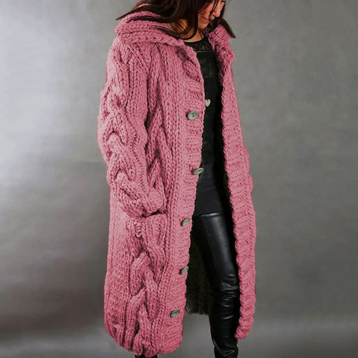 Solène™ | Long Braided Cardigan with Hood