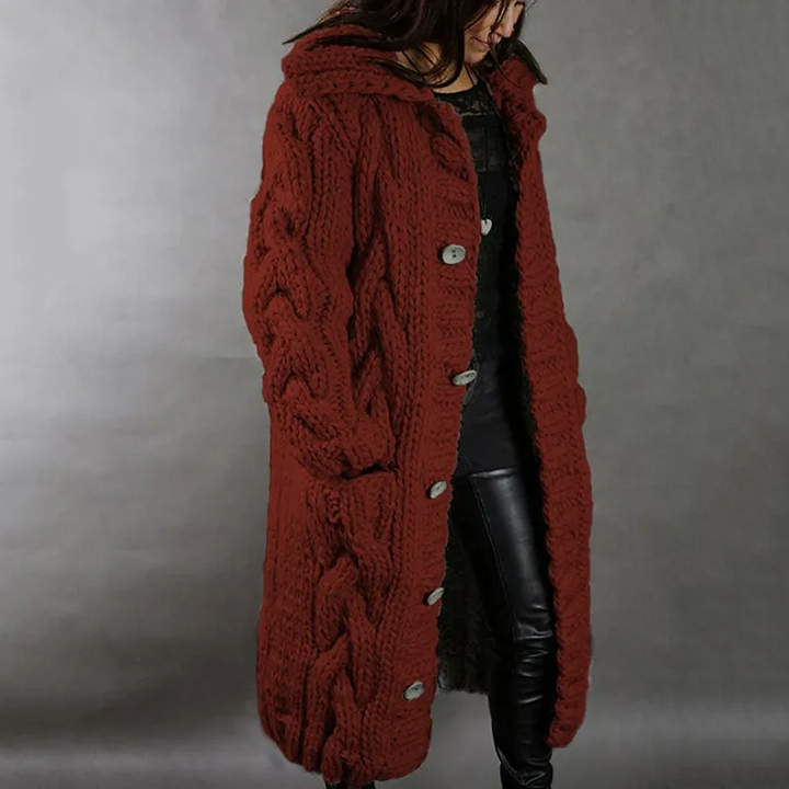 Solène™ | Long Braided Cardigan with Hood