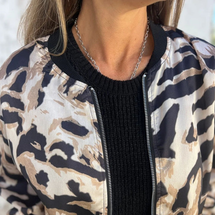 Zelda™ | Zip-Up Zebra Print Bomber Jacket