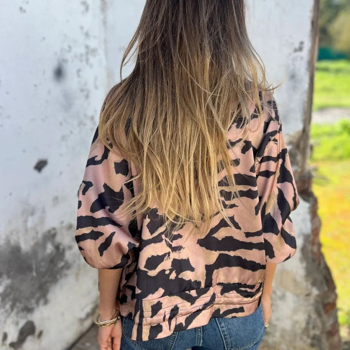 Zelda™ | Zip-Up Zebra Print Bomber Jacket