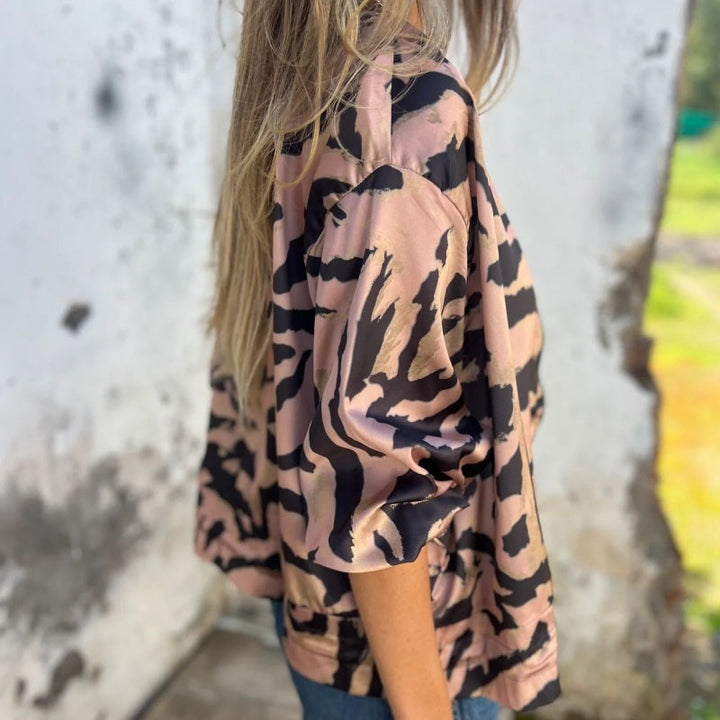 Zelda™ | Zip-Up Zebra Print Bomber Jacket