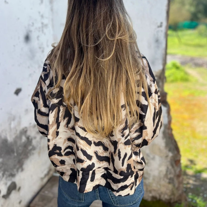 Zelda™ | Zip-Up Zebra Print Bomber Jacket
